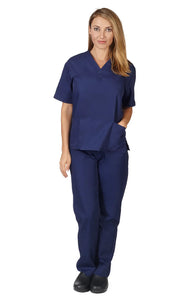 NATURAL UNIFORMS Medical Nursing Scrub Set Men Women Unisex Top Pants (Navy Blue)