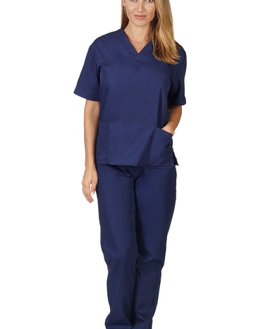 NATURAL UNIFORMS Medical Nursing Scrub Set Men Women Unisex Top Pants (Navy Blue)