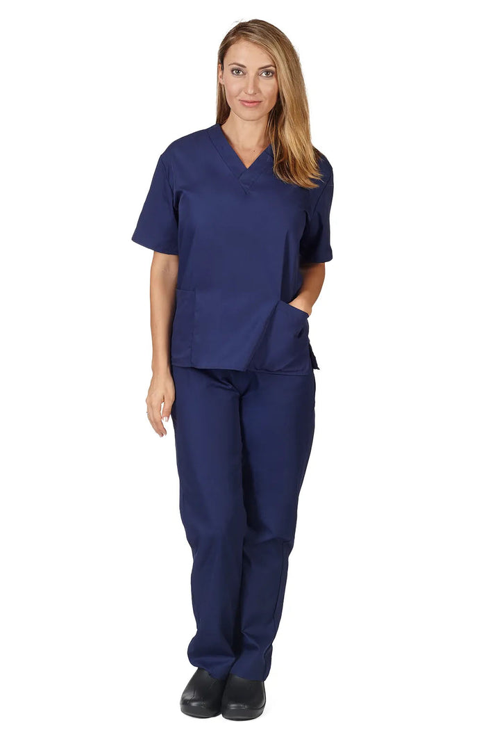 NATURAL UNIFORMS Medical Nursing Scrub Set Men Women Unisex Top Pants (Navy Blue)