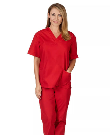 NATURAL UNIFORMS Medical Nursing Scrub Set Men Women Unisex Top Pants (Red)