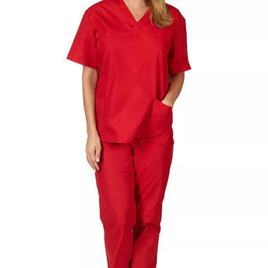 NATURAL UNIFORMS Medical Nursing Scrub Set Men Women Unisex Top Pants (Red)
