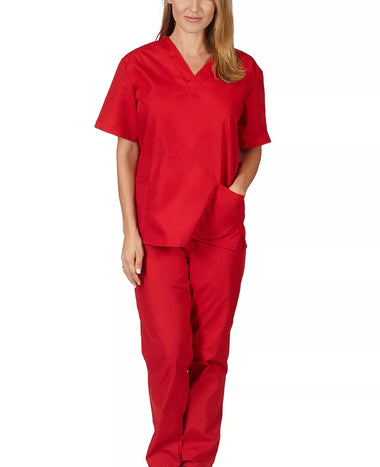 NATURAL UNIFORMS Medical Nursing Scrub Set Men Women Unisex Top Pants (Red)