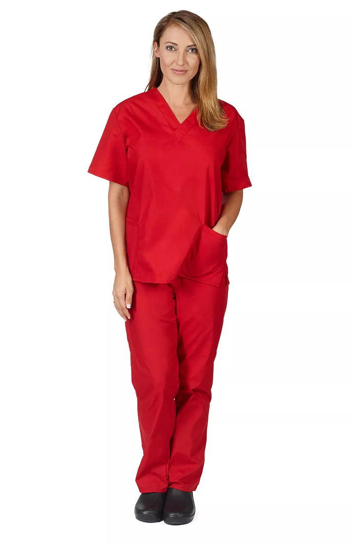 NATURAL UNIFORMS Medical Nursing Scrub Set Men Women Unisex Top Pants (Red)